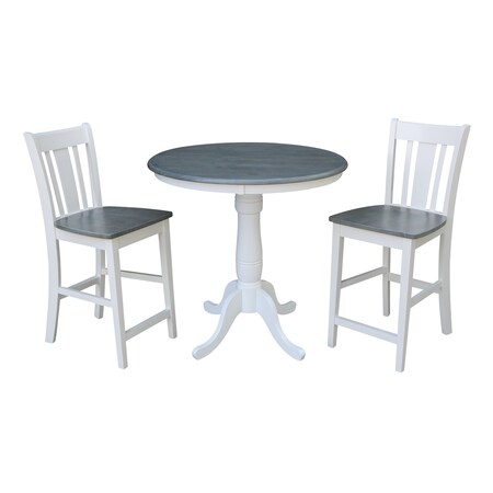 International Concepts Round 36 in Rd Ped Gathering Ht Table, 2 San Remo Stools, White/Heather Gray, 36 in W, 36 in L, Wood K05-36RT-6B-S102-2